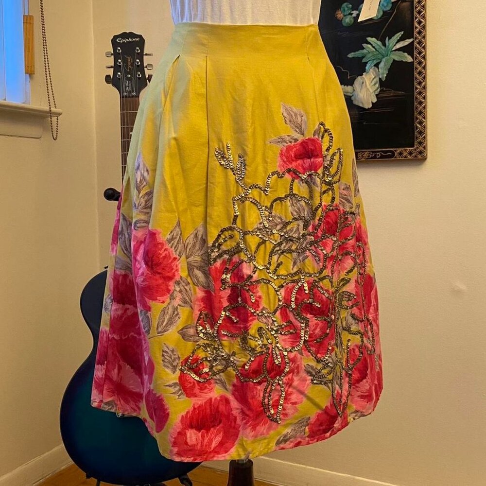 Anthropologie Women's Yellow and Pink Skirt size 6